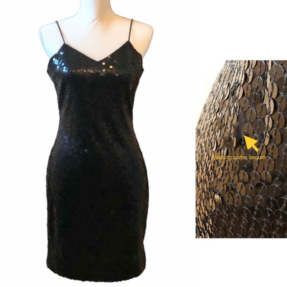 Niteline Dresses & Skirts - Niteline Black Sequin V Neckline and V Backline Studded Dress Women’s size 8